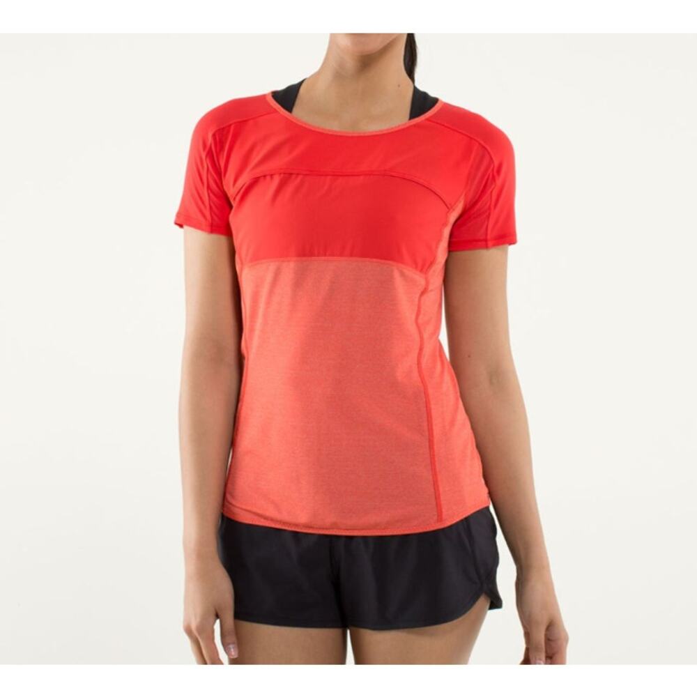 Lululemon Coral Orange Fast Track Short Sleeve Tee Athleisure Women's size 2
